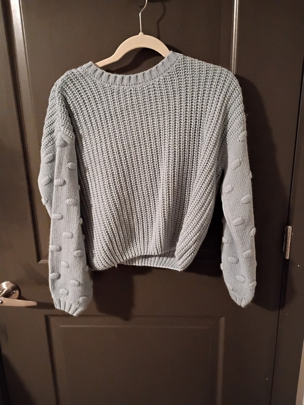 moon & madison Textured Bobble Sleeve Crew Sweater